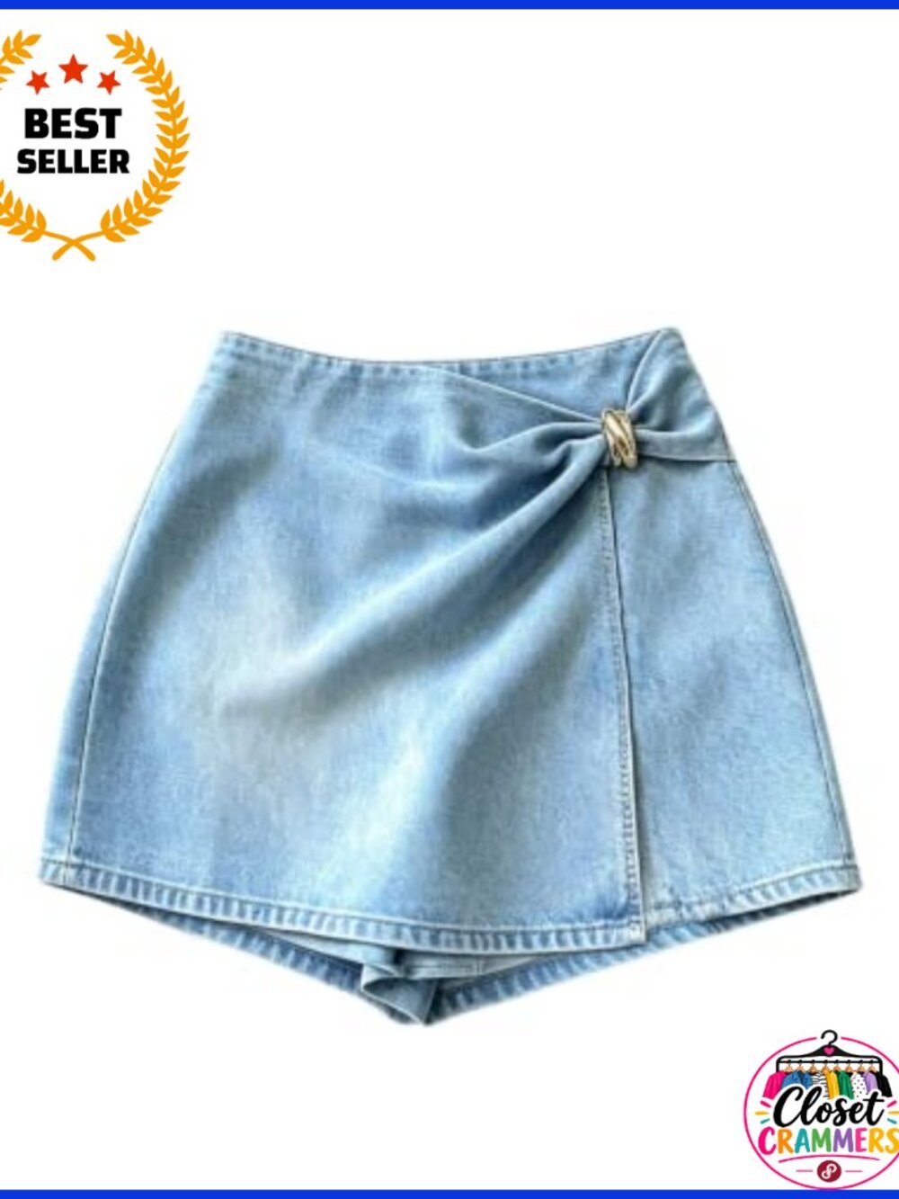 Y2K Denim Print Wrap Mini Skort High Waisted A-Line Polyester Summer